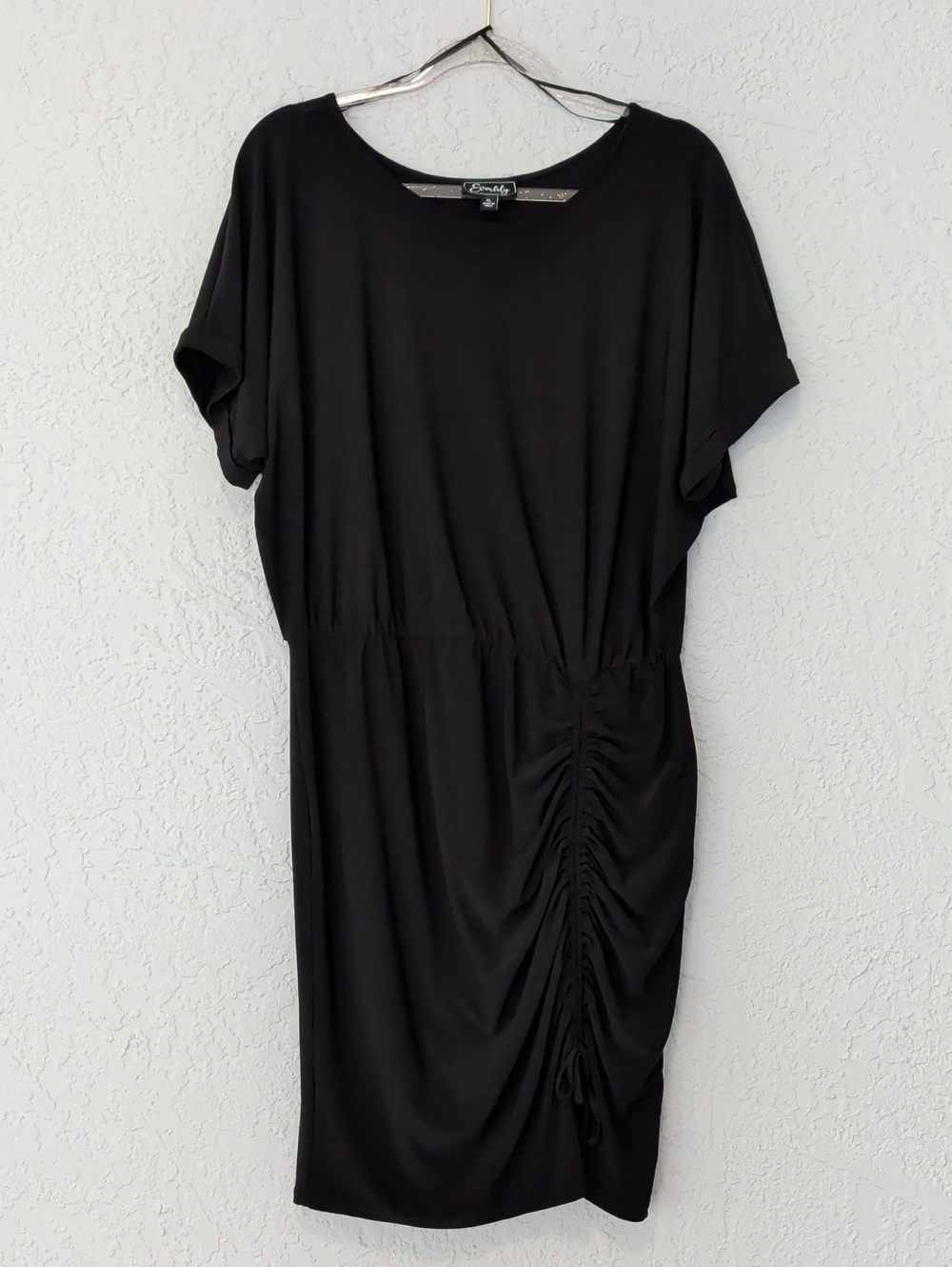Black Short/Knee Length Dress with Side Ruching and Dolman Top | Size XL